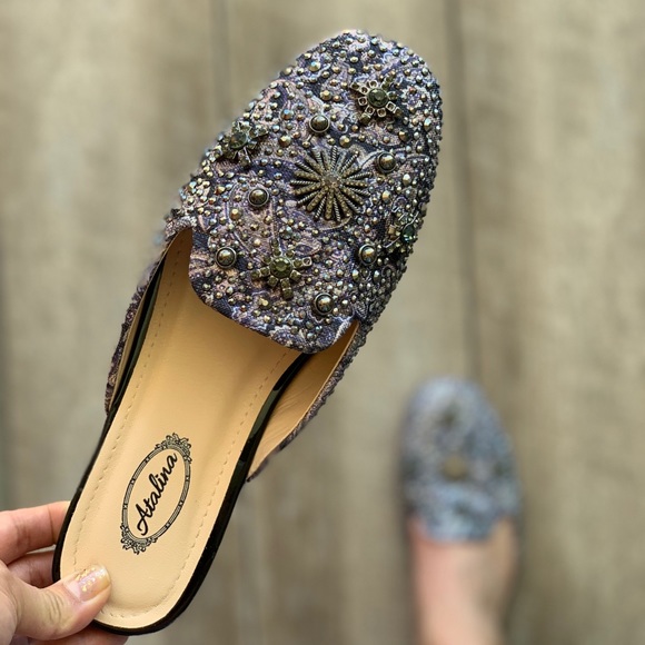 Italina Paisley Rhinestone Slide In Flat Mule 10 - Picture 6 of 10